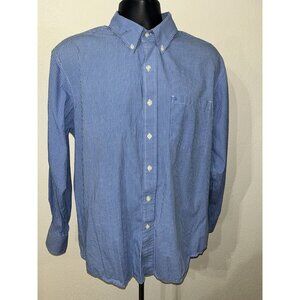 Izod Button Down Men Large Light Blue Plaid Long Sleeve Button Collar Cotton